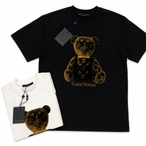 Tricou premium cu imprimeu Teddy Bear - Louis Vuitton – Alb/Negru