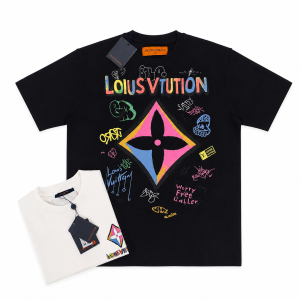 Tricou premium Louis Vuitton cu imprimeu Graffiti și Monogramă Multi-color